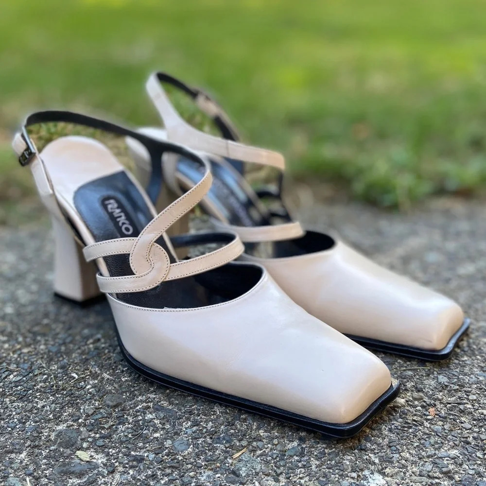 Franco Paolucci Italy Square Toe Leather Strap Heels 35 US 5